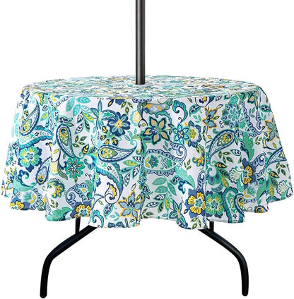 Lamberia 60" Round Patio Tablecloth with Umbrella Hole and Zipper, Waterproof Outdoor Table Cover for Patio, Backyard, BBQ, Picnic & Indoor Dining, Washable Polyester Circular Tablecloth