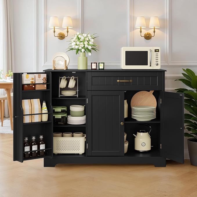 Buffet Cabinet with Storage Shelf, Black | for Coffee Bar, Dining Room, Kitchen, or Laundry Room Organization