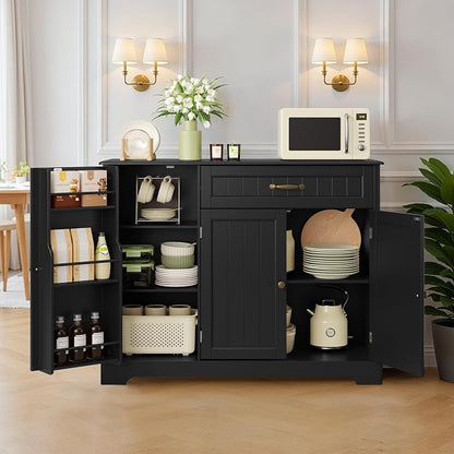 Buffet Cabinet with Storage Shelf, Black | for Coffee Bar, Dining Room, Kitchen, or Laundry Room Organization