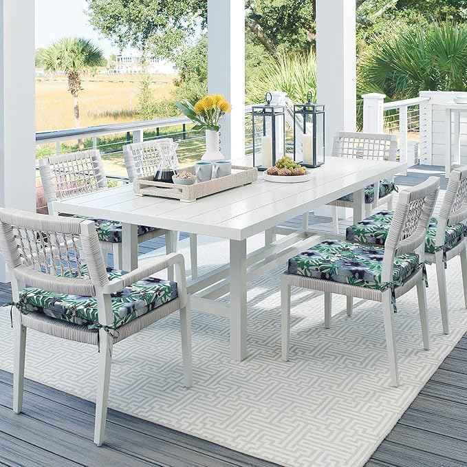 DYTXIII Set of 4 Outdoor Chair Cushions, Water Resistant 18.5"x16"x2" Square Seat Cushion for Patio Dining Chairs, High-Density Replacement Pads for Indoor Outdoor Furniture - Blue Salmone Tropical