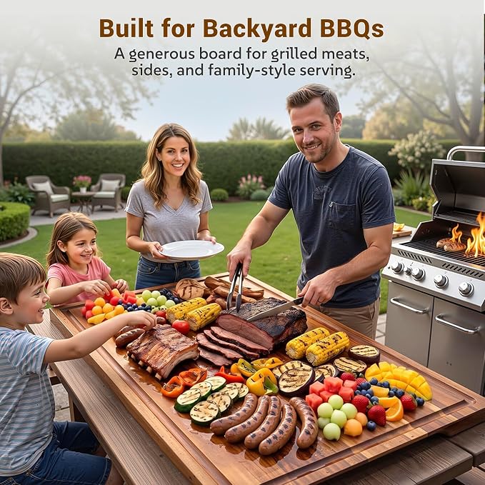 Sentsu Extra Large Acacia Wood Cutting Board 36 x 24 in, Deep Juice Groove | 100% solid acacia, handles, carving, serving, noodle board and countertop extender for turkey, brisket and BBQ