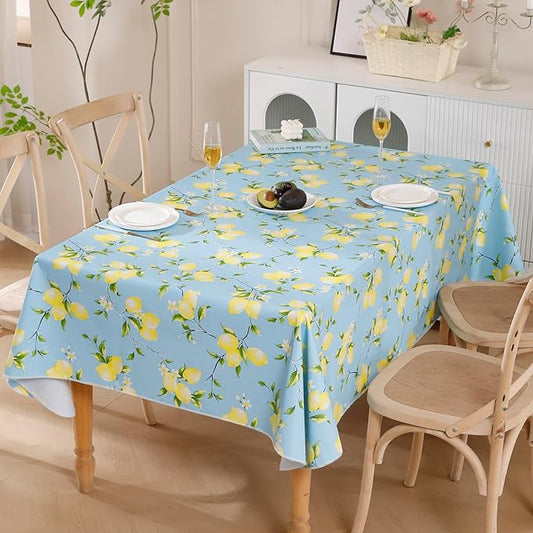 Walrus Heavy Duty Vinyl Tablecloth with Flannel Backing Waterproof Oil-Proof Plastic Table Cloth Stain-Resistant Wipeable Rectangle or Square Table Cover for Indoor and Outdoor (Lemon, 54x54 Inch)