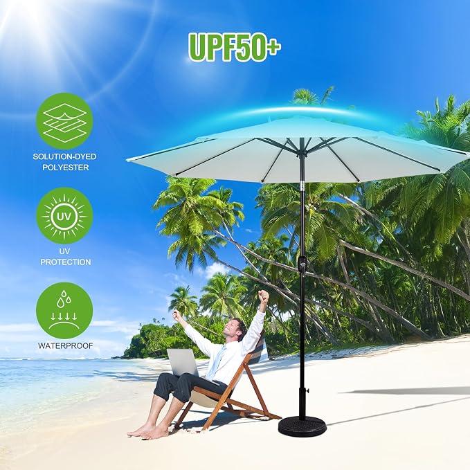 Backyard Expressions 9 ft. Patio Umbrella, Market Table Umbrella w/Tilt and Crank, 8 Ribs