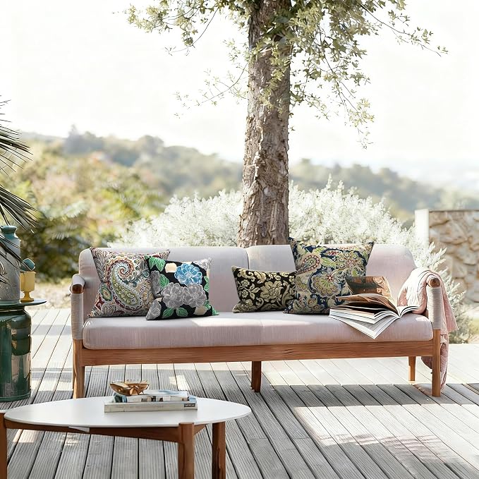 LVTXIII 2 Pack Outdoor Pillow Covers ONLY 18x18 Inch, Water-Repellent Square Decorative Cushion Covers for Patio Furniture, Garden, Sofa, Vibrant Paisley