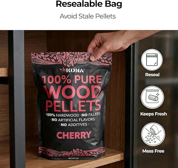 Kona 100% Cherry Smoker Pellets, Intended for Ninja Woodfire Outdoor Grill, 2 lb Resealable Bag
