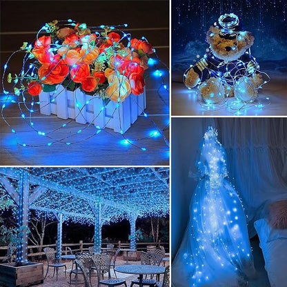 Solar String Lights Outdoor Waterproof 33ft 100LED 8 Modes Twinkle Lights Solar Fairy Lights for Patio, Garden Yard Party Wedding Tree Christmas Halloween Decoration, Blue