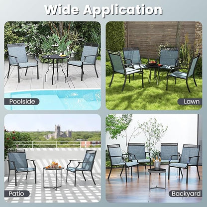 Giantex Patio Chairs Set of 2, Outdoor Chairs with All Weather Fabric, High Backrest, Armrests, Heavy Duty Metal Armchair, Outside Dining Chairs for Porch Lawn Garden Yard Pool (Blue & Black)