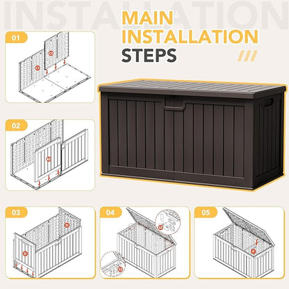 240 Gallon HDPE Deck Box Outdoor Indoor Waterproof Storage Box for Patio Furniture, Pool Accessories, Garden Tools, and Cushion Storage, Brown