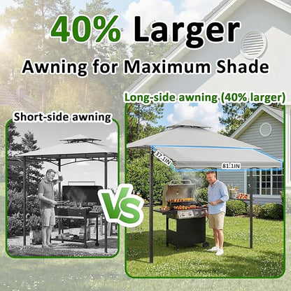 CHARMELEON 8x8 FT Grill Gazebo, Grill Canopy with Big Awning&2 Side Shelves&6 Hooks&Bottle Opener, Powder-Coated Steel BBQ Shelter for Patio Backyard Outdoor Grilling-Light Gray