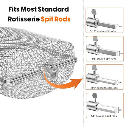 onlyfire Stainless Steel Rotisserie Basket Kit for Any Gas Grill, Cooking Various Foods at the Same Time, Set of 2