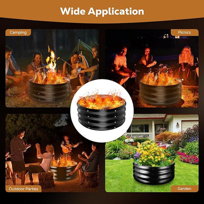 Raynesys 24 Inch Round Galvanized Fire Pit Ring, Round Galvanized Fire Ring, 2 Feet Diameter Round fire Pit, Outdoor fire Pit for Backyard, Camping, Bonfire, Black