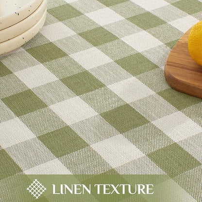 Softalker Outdoor Checkered Tablecloth Rectangle, Spring Summer Linen Cotton Gingham Table Cloth with Tassel, Heavy Duty Wrinkle Free Buffalo Plaid Table Cover for Picnic Camping - 55 x 102 Inch, Sage