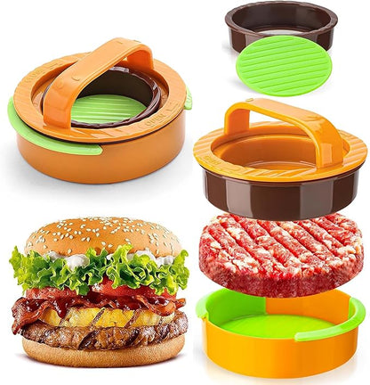 2 Pack 3-in-1 Non-Stick Hamburger Patty Maker, Burger Press for Stuffed Burgers, Beef & Veggie Patties, Kitchen Tool for Barbecue & Grilling