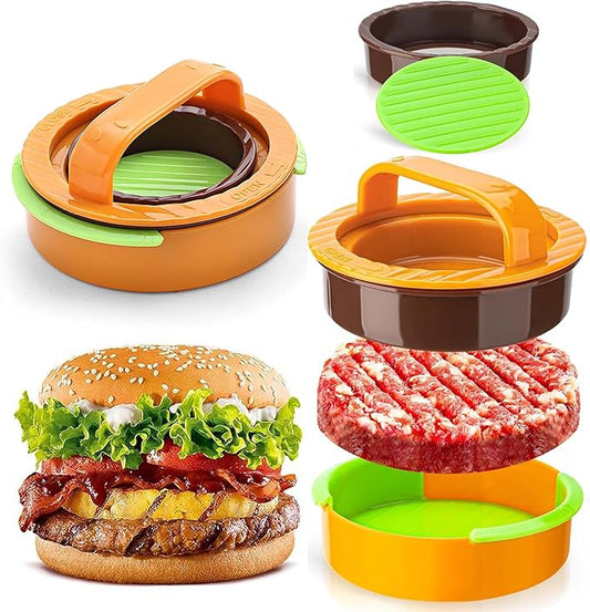 2 Pack 3-in-1 Non-Stick Hamburger Patty Maker, Burger Press for Stuffed Burgers, Beef & Veggie Patties, Kitchen Tool for Barbecue & Grilling