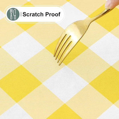 Buffalo Rectangle Picnic Tablecloth, 6 Foot Elastic Fitted Vinyl Table Cloth with Flannel Backing, Waterproof Plaid Table Covers for Dining, Camping, Outdoor (Yellow and White, 30" x 72")