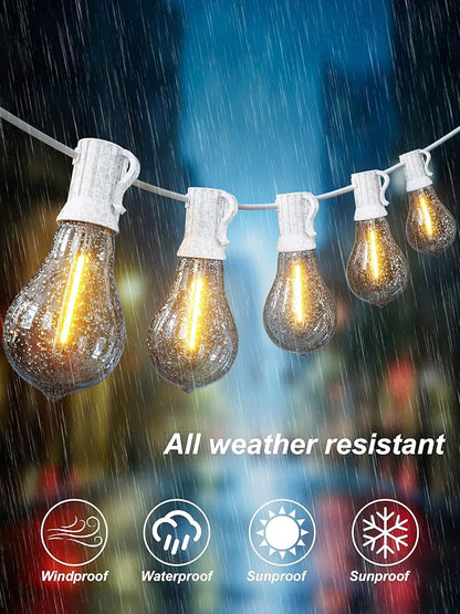 Outdoor String Patio Lights White 200FT Waterproof Lights for Wedding Party | 2FT Bulbs Spacing, 2x100FT Connectable White Outdoor Lighting with 105 Plastic Dimmable LED Bulbs for Backyard Bistro Balcony