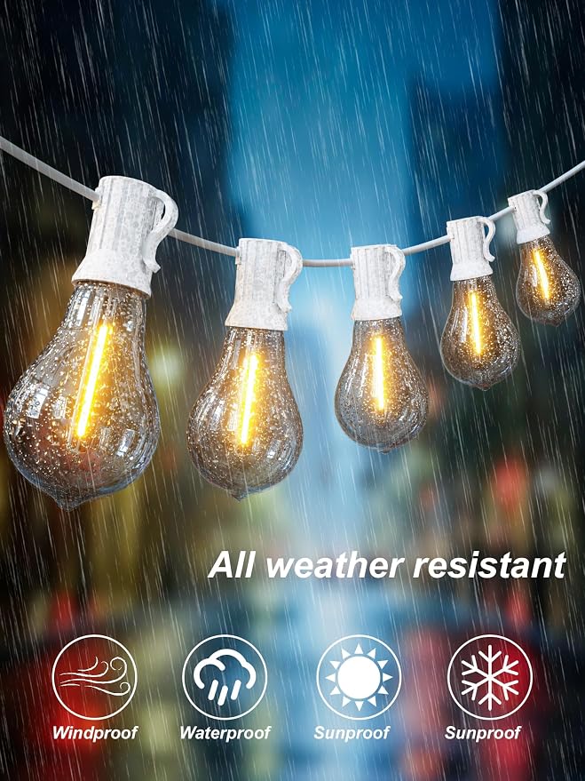 Outdoor String Lights White 300FT Waterproof Lights for Patio Wedding Porch | 2FT Bulbs Apart, 3x100FT Connectable White Outside Lights with 156 Shatterproof Dimmable Edison Bulbs for Garden Bistro Party