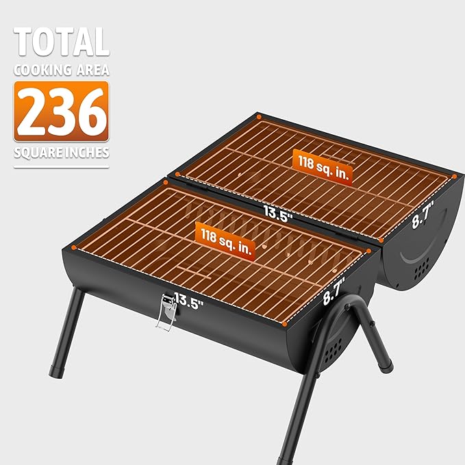 KEYO GRILL Portable Charcoal Grill, 2 IN 1 Double-Sided Small Tabletop Barbecue Grill with Enameled Baking Dish, Heavy Duty small charcoal grill for Outdoor Camping BBQ Grilling Backyard Party Cooking