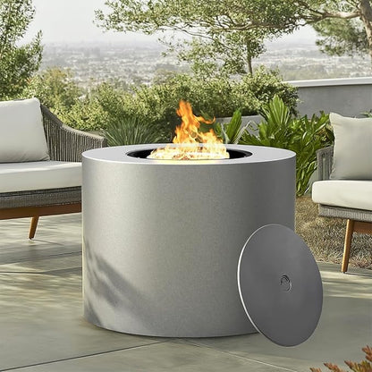 32 Inch Round Propane Fire Pit Table – 50,000 BTU Outdoor Gas Fire Table for Patio, Deck, Backyard, CSA Certified, Alloy Steel with Waterproof Cover, Lava Rocks & Lid, Gray