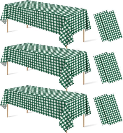 6Pcs Dark Green Gingham Tablecloths, Checkered Party Table Covers 54x108 In | Green and White Checkered Golf Tablecloths, Disposable Waterproof for Golf Camping Barbecue Birthday Party