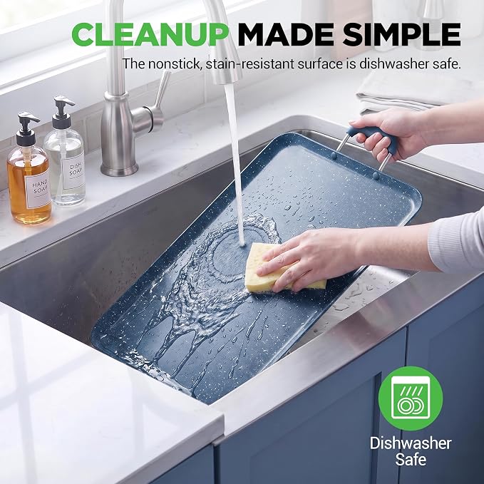 NutriChef Double Burner Griddle | Flat Top Griddle for Stove Top | Nonstick marble-coated griddle pan with extra-large easy to clean cooking surface, perfect for pancakes and tortillas