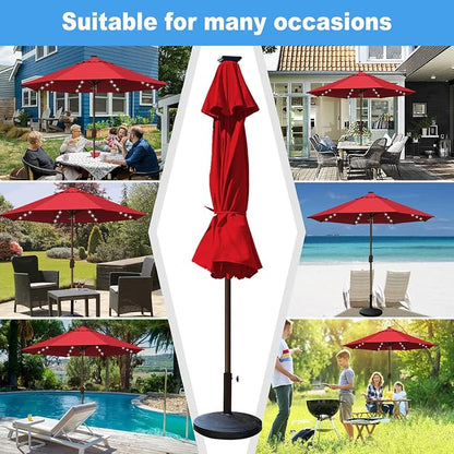 Eurmax USA 10-Year-Non-Fading 10FT Outdoor Patio Market Umbrella with LED Lights,UPF50+ UV Resistant,Heavy Duty Commercial Grade,Crank Lift Design,Windproof Vented Top for Garden,Pool,Deck,Logo Red