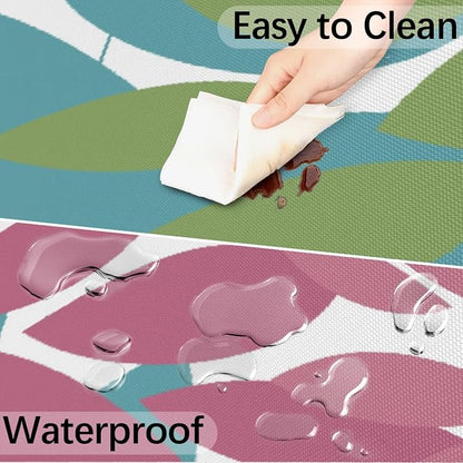 Round Tablecloth with Umbrella Hole and Zipper Elastic Fitted Table Cloth 36"-44" Oil-Proof Waterproof Patio Table Cover for Outdoor Picnic Party, Spring Summer Geometric Elegant Pink Green