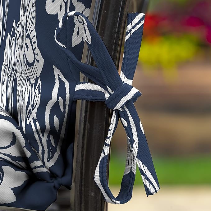 Arden Outdoor Patio Dining Chair Cushion, 20x44, Rain-Proof Seat Pad, Fade-Resistant Outdoor Cushion Sapphire Blue Ashland Jacobean