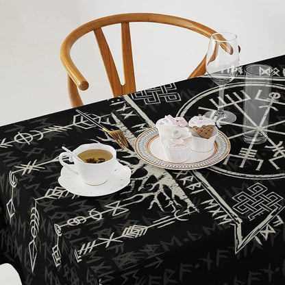 Vintage Viking Pattern Tablecloth, Gothic Helm of Terror Scandinavian Viking Seasonal Table Cloth Waterproof Wipeable Table Cover for Picnic Holiday Party Kitchen Dining 55x75