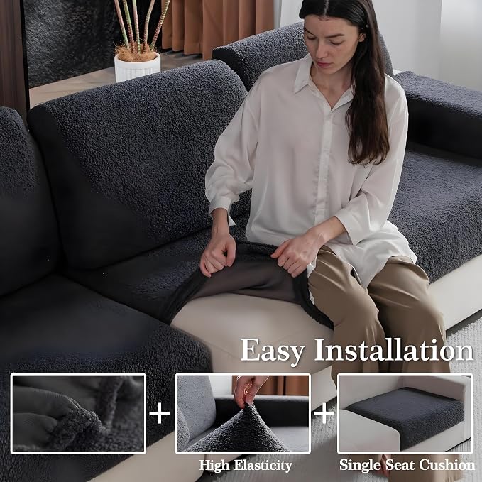 OHSIO Couch Cushion Covers for Sectional Sofa, Stretch Soft Sofa Slipcovers Washable Wear-Resistant Universal Furniture Protector for Living Room(1 Piece Armrest Cover, Dark Gray)