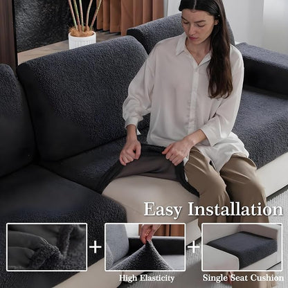 OHSIO Couch Cushion Covers for Sectional Sofa, Stretch Soft Sofa Slipcovers Washable Wear-Resistant Universal Furniture Protector for Living Room(1 Piece Armrest Cover, Dark Gray)