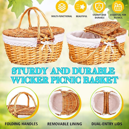131 Pcs Picnic Kit Extra Large Outdoor Boho Blanket Wicker Picnic Basket Boho Tablecloth Table Runner 6 Throw Pillows Covers Gold Disposable Plates and Cutlery Set for Camp Wedding