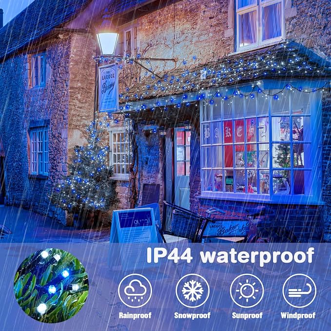JMEXSUSS 66ft 200 LED Blue and White Christmas Lights, String Light Plug in | Connectable, Waterproof, 8 Moedes Green Wire Christmas Lights for Tree Party Home Indoor Outdoor Decorations