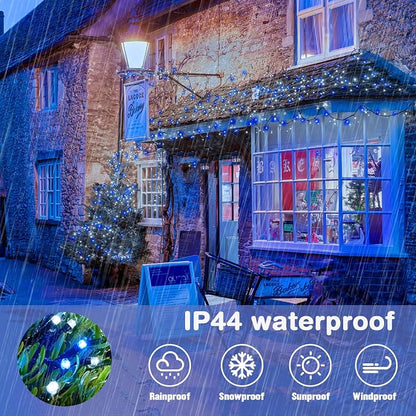 JMEXSUSS 66ft 200 LED Blue and White Christmas Lights, String Light Plug in | Connectable, Waterproof, 8 Moedes Green Wire Christmas Lights for Tree Party Home Indoor Outdoor Decorations