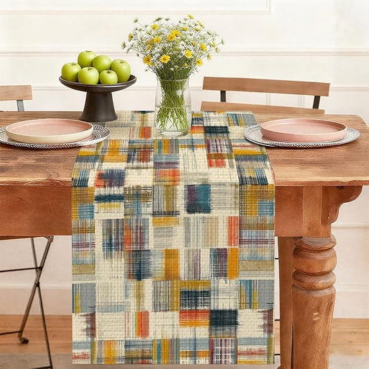 Stitched Plaid Table Runner,Dining Decor for Kitchen Coffee Table Family Dinners Holiday Parties Wedding Events Decor(13x72 inch)