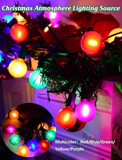 SUNSGNE G40 LED Vintage Christmas Lights, 50FT Christmas Globe String Lights with 27 LED Frosted Multicolor Bulbs(2 Spare) for Patio Backyard Roofline Decorations