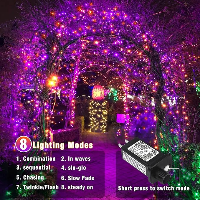 66FT 200 LED Outdoor String Lights, Orange and Purple String Lights for Outside Waterproof with 8 Modes, Plug in Connectable Twinkle Fairy Lights for Indoor Home Patio Garden Decorations