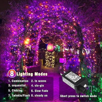 66FT 200 LED Outdoor String Lights, Orange and Purple String Lights for Outside Waterproof with 8 Modes, Plug in Connectable Twinkle Fairy Lights for Indoor Home Patio Garden Decorations