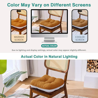 BETU Chair Cushions for Dining Chairs Set of 2,3.5" Thick Kitchen Table Chair Pads with Ties,Non Slip Backing and Covers, Seat Cushion for Dining Room,Bar,Patio Chairs,15.5"X15.5"X3.5",Caramel