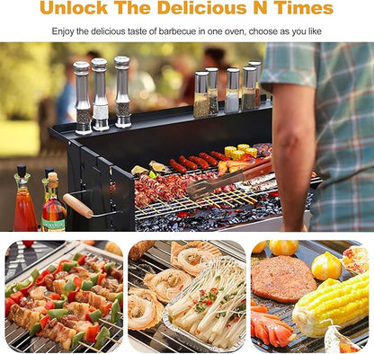 Ergocar BBQ Grill, Portable Stainless Steel BBQ, Detachable Charcoal Grill with Stand, Smoker Grill Racks for Outdoor, Travel, Picnic, Camping, Garden Summer Party