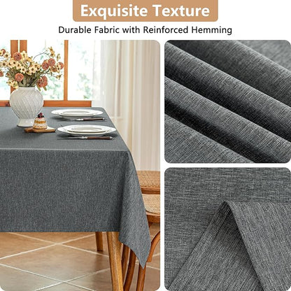 Seenus Gray Faux Linen Fabric Tablecloth for 4 ft Rectangle Table, Stain Resistant & Wipeable Table Cloth in 4-6 Seats Dining Room Kitchen Patio, 52 x 70 Inch