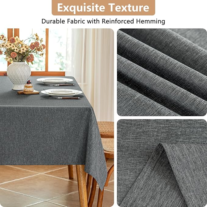 Seenus Faux Linen Textured Gray Tablcloth for 6 Seats Rectangle Table, Stain Resistant & Washable Gray Tablecloth in Dining Room Kitchen Outdoor Party, 60 x 84 Inch