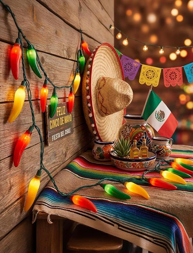 13.6Ft Multicolor Chili Pepper String Lights, 35 LED Red Green Yellow Jalapeno Lights, Plug-in Decorative Lights, Waterproof for Cinco de Mayo, Mexican Fiesta, Home Patio Party Christmas Tree Decor