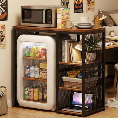 Homieasy Mini Fridge Cabinet with Power Outlet, Coffee Bar Cabinet with Mini Fridge Space, Industrial Liquor Cabinet with Wine Storage & Glass Holder for Dorm, Living Room, Home Kitchen, Rustic Brown