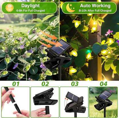 ANGMLN Solar Firefly Lights, 30 LED Solar Fireflies Fairy String Lights Outdoor Decor 19.6FT Solar Powered String Lights Waterproof for Garden Patio Home Wedding Party Spring