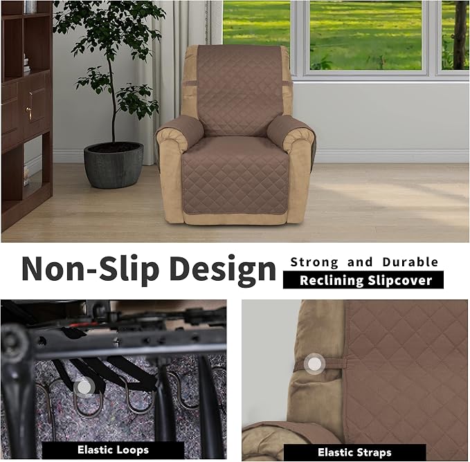 Easy-Going Reversible Couch Cover, Recliner 22 in, Brown/Beige | Machine Washable Slipcover For Dogs, Water Resistant Furniture Mat For Living Room, Non-Slip Sofa Cover, Pet Friendly