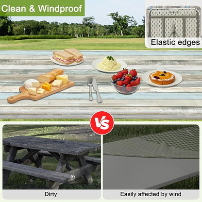 Picnic Table and Bench Cover Set, Waterproof Fitted Elastic Cloth | Portable Camping Essentials With Built-In Storage Pocket And Waterproof Fabric For Outdoor RV Or Picnic Table Use
