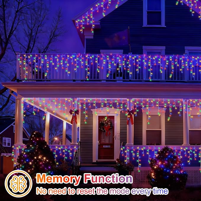 YEGUO 66ft 800 LED Christmas Lights Outdoor Waterproof, 160 Drops Christmas Icicle Light Indoor, 8 Modes Icicle Xmas Lights with Memory Timer(Multicolor)