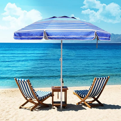 LOTTAFUN 6ft Beach Umbrella - Heavy Duty Wind Resistant UV 50+ Portable Sun Shade with Sand Anchor & Carry Bag, Outdoor Folding Umbrella for Beach, Pool, Patio, Garden (Blue Stripe) No Tilt The sand needs to exceed the spiral 6inch