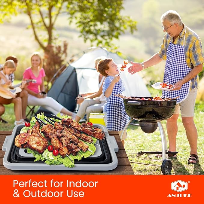 Collapsible BBQ Prep Tub with Locking Cutting Board Lid - 17.5" Meat Marinating Container & Brisket Prep Station, Space-Saving Portable Sink for Grilling, Camping & RV